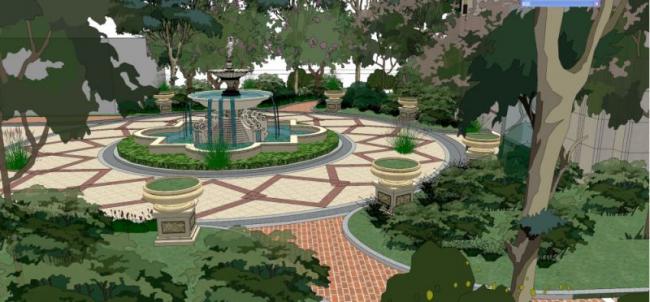 Sketchup景观模型|小区景观，住宅景观，欧式风格，古典风格