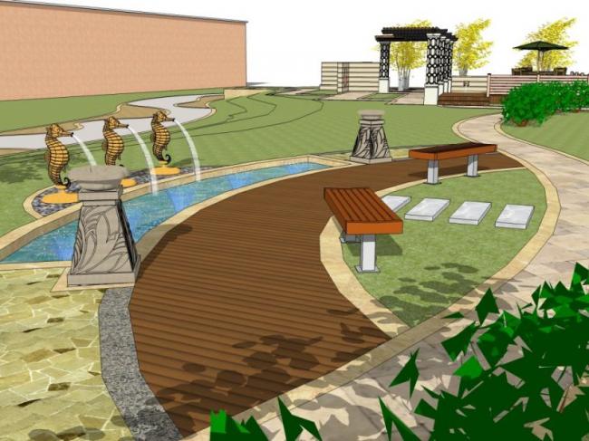 Sketchup景观模型|庭院花园景观，欧式风格，古典风格