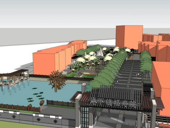 Sketchup景观模型|养老院景观，现代风格