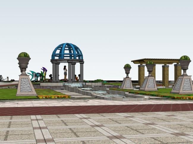 Sketchup景观模型|小区景观，现代风格