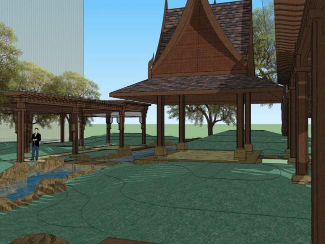 Sketchup景观模型|廊架景观，新中式风格