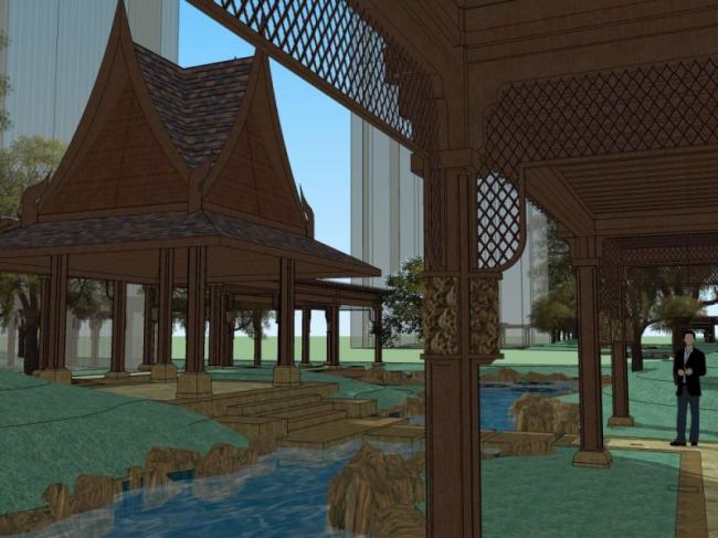 Sketchup景观模型|廊架景观，新中式风格