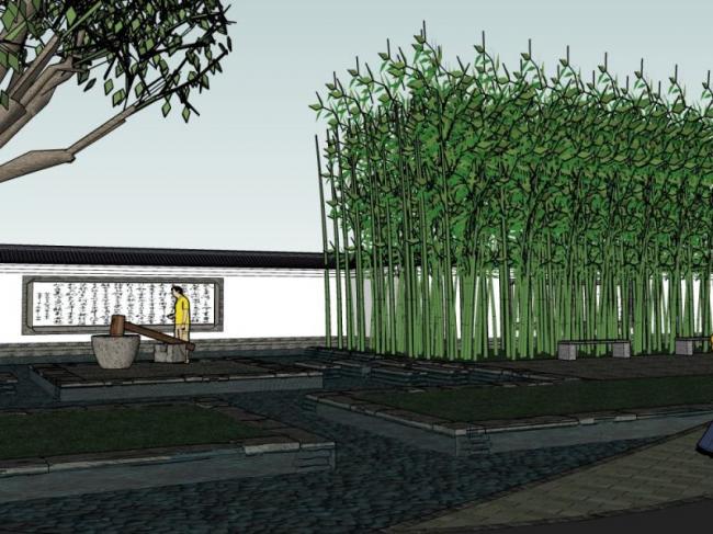 Sketchup景观模型|别墅庭院景观，别墅景观，庭院景观，中式风格