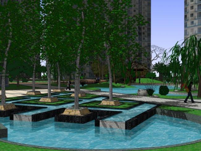 Sketchup景观模型|小区景观，住宅景观，现代风格