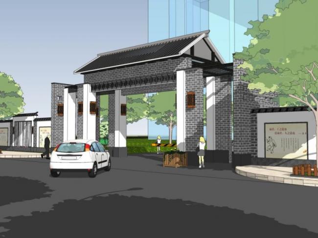 Sketchup景观模型|办公景观，中式风格