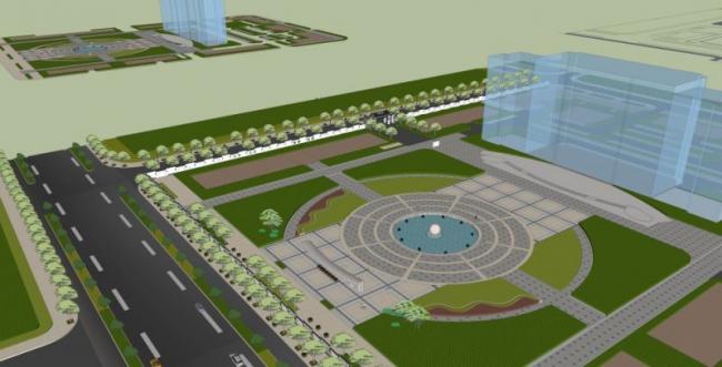 Sketchup景观模型|办公景观，中式风格