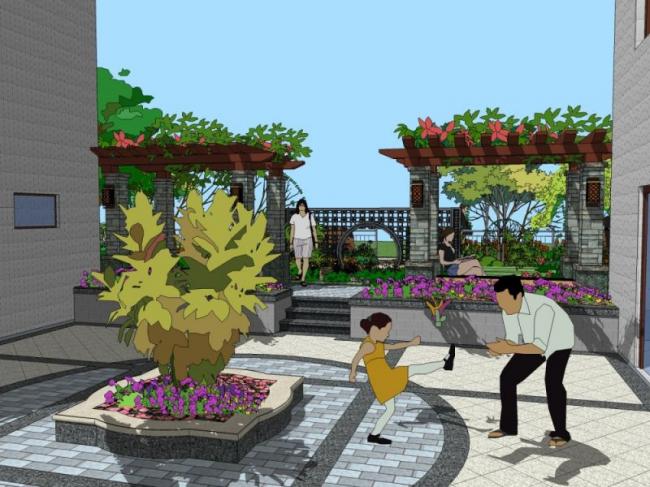 Sketchup景观模型|别墅庭院，中式风格