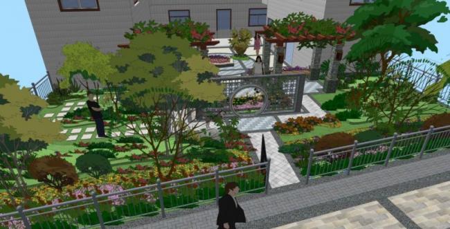 Sketchup景观模型|别墅庭院，中式风格