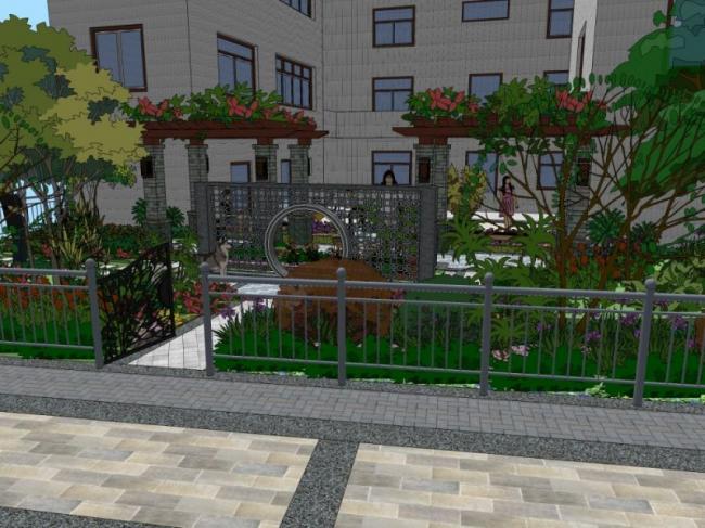 Sketchup景观模型|别墅庭院，中式风格