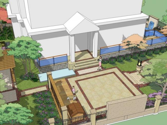 Sketchup景观模型|别墅庭院景观，欧式风格，古典风格