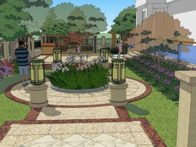 Sketchup景观模型|别墅庭院景观，欧式风格，古典风格