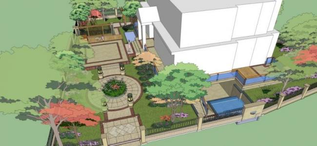 Sketchup景观模型|别墅庭院景观，欧式风格，古典风格