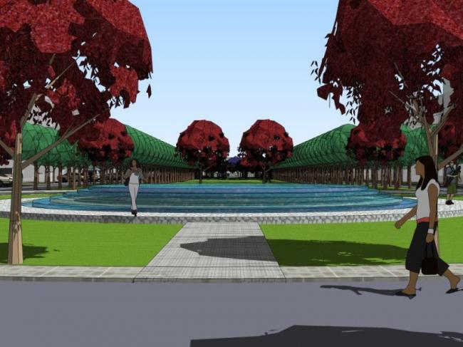 Sketchup景观模型|商业广场，长廊景观，现代风格