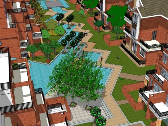 Sketchup景观模型|住宅景观，小区景观，现代风格