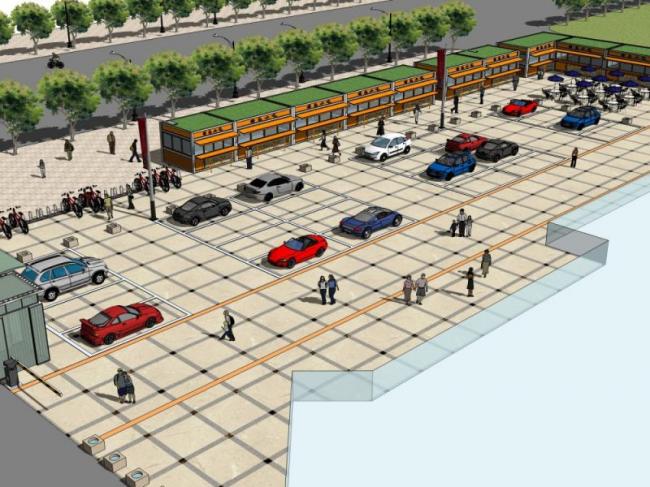 Sketchup景观模型|广场景观，停车场景观，现代风格