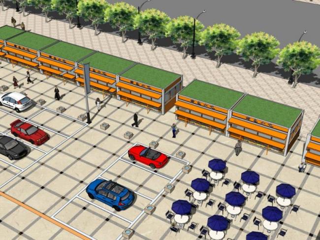 Sketchup景观模型|广场景观，停车场景观，现代风格
