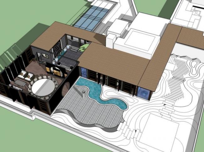Sketchup景观模型|屋顶花园景观，中式风格