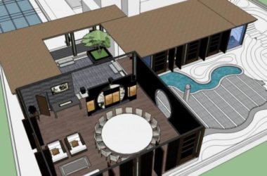 Sketchup景观模型|屋顶花园景观，中式风格-BIM建筑网