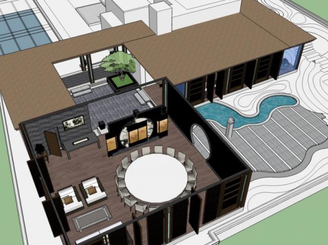 Sketchup景观模型|屋顶花园景观，中式风格