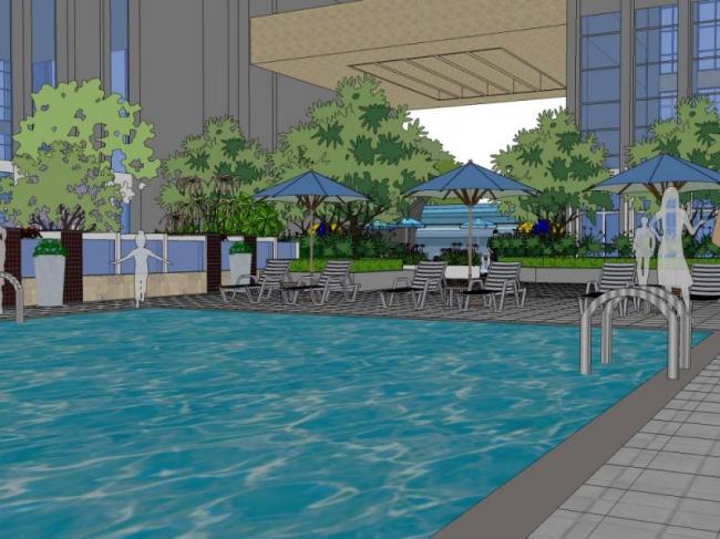 Sketchup景观模型|屋顶花园景观，泳池景观，现代风格