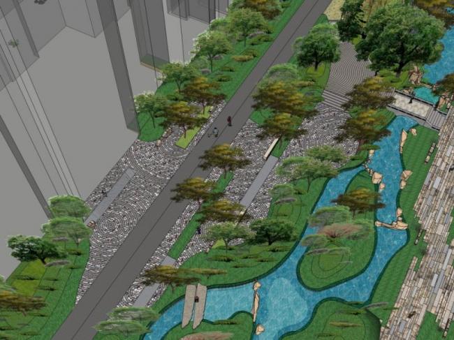 Sketchup景观模型|小区景观，住宅景观，滨水景观，欧式风格，古典风格