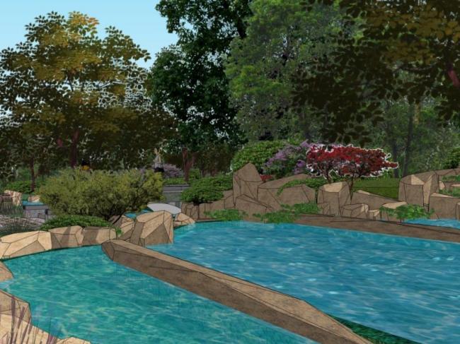 Sketchup景观模型|小区景观，住宅景观，滨水景观，欧式风格，古典风格