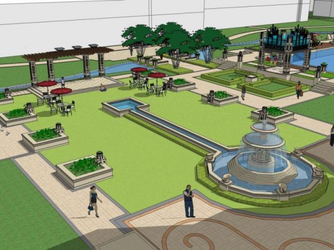 Sketchup景观模型|小区景观，住宅景观，古典风格