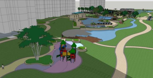 Sketchup景观模型|小区景观，住宅景观，古典风格