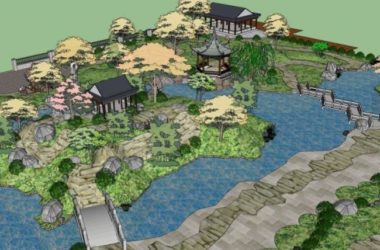 Sketchup景观模型|园林景观，中式园林，中式风格-BIM建筑网