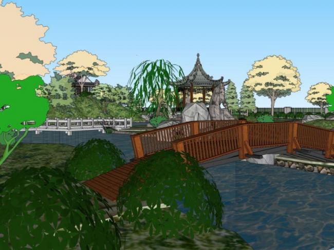 Sketchup景观模型|园林景观，中式园林，中式风格