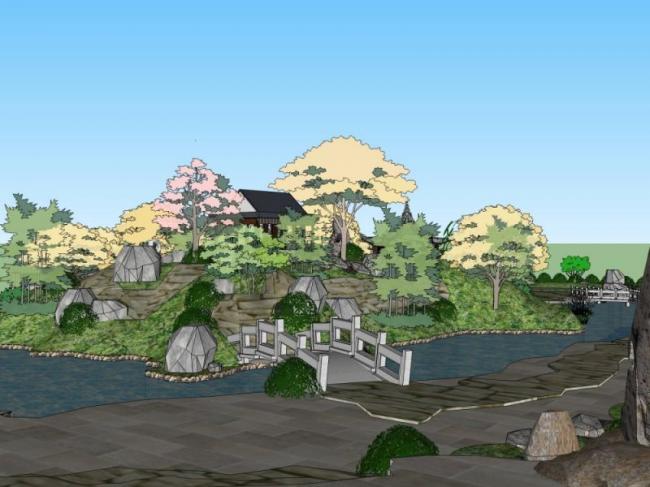 Sketchup景观模型|园林景观，中式园林，中式风格