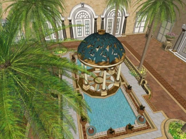 Sketchup景观模型|庭院景观，欧式风格，古典风格