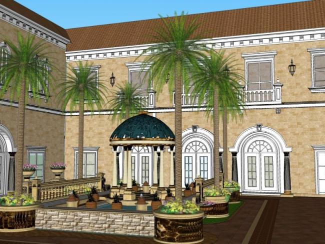 Sketchup景观模型|庭院景观，欧式风格，古典风格