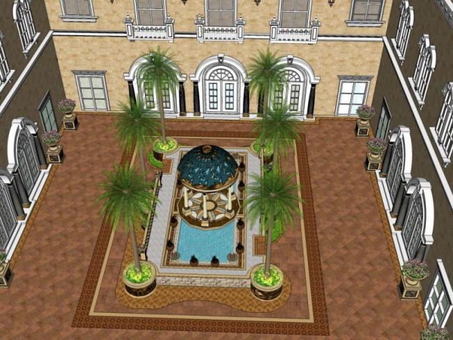 Sketchup景观模型|庭院景观，欧式风格，古典风格