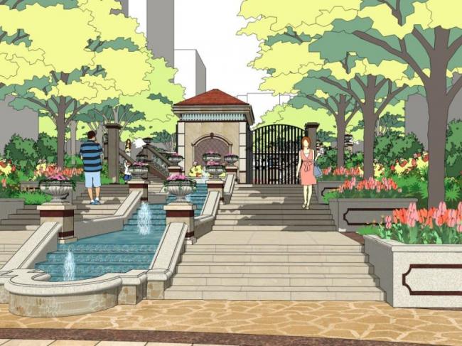 Sketchup景观模型|小区景观，住宅景观，欧式风格，古典风格