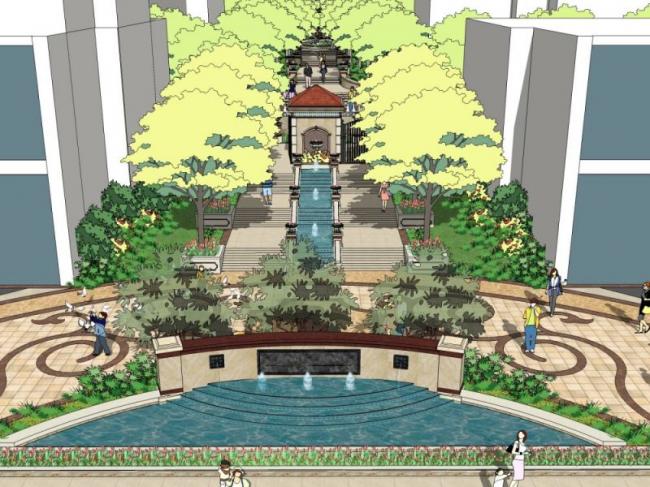 Sketchup景观模型|小区景观，住宅景观，欧式风格，古典风格