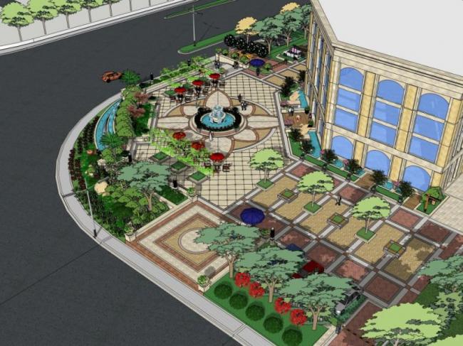 Sketchup景观模型|售楼处景观，欧式风格，古典风格