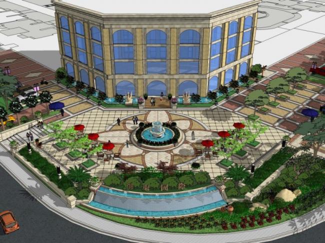Sketchup景观模型|售楼处景观，欧式风格，古典风格