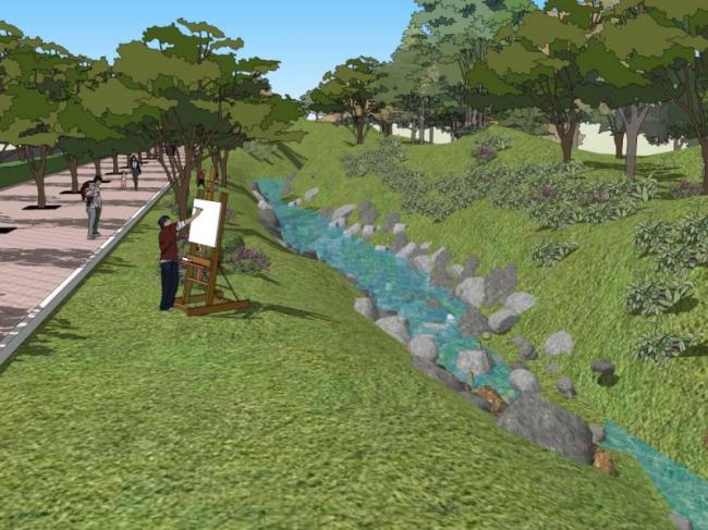 Sketchup景观模型|滨水景观，现代风格