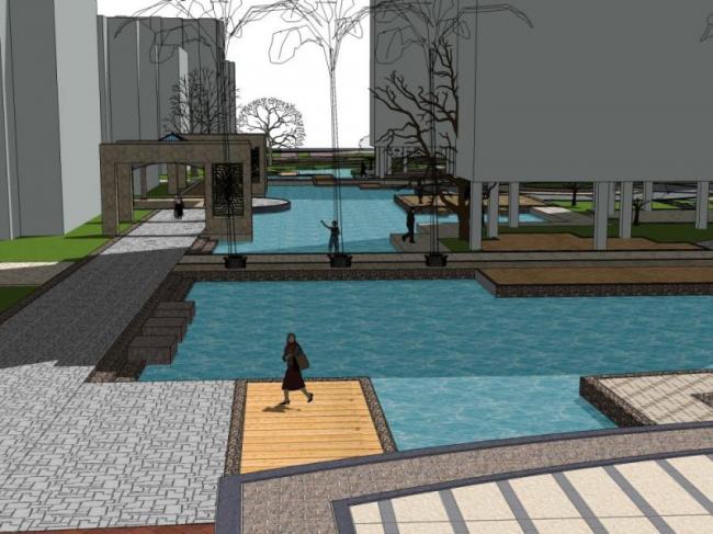 Sketchup景观模型|小区景观，中式风格