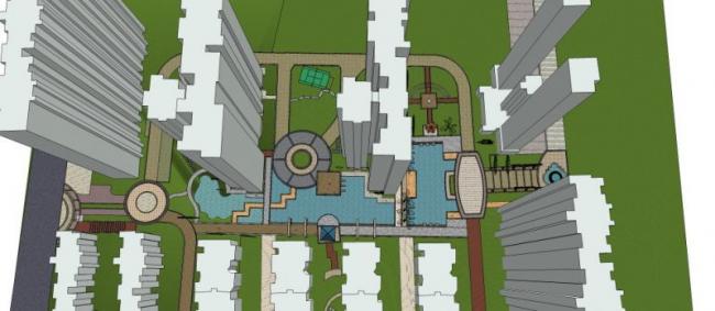 Sketchup景观模型|小区景观，中式风格