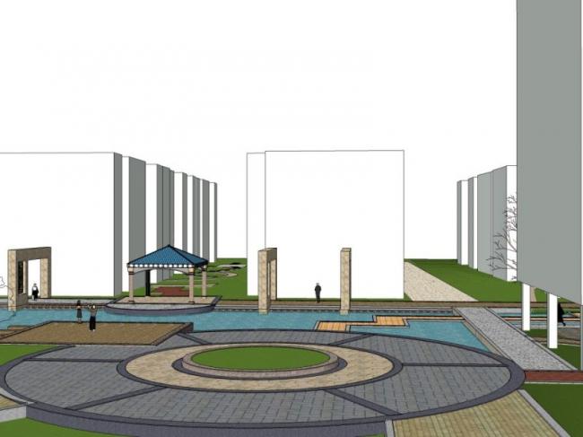 Sketchup景观模型|小区景观，中式风格