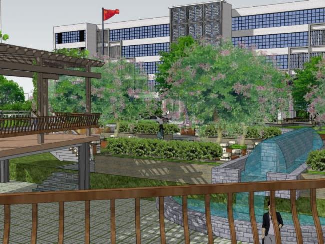 Sketchup景观模型|公共景观，办公景观，新中式风格