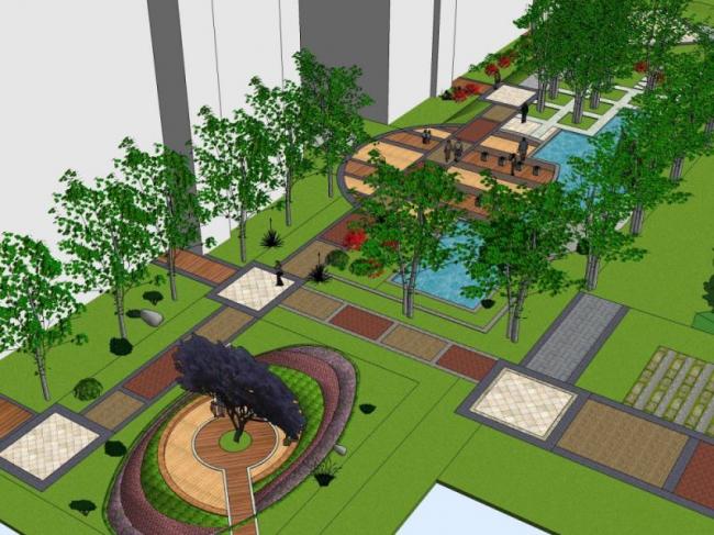 Sketchup景观模型|小区景观，现代风格