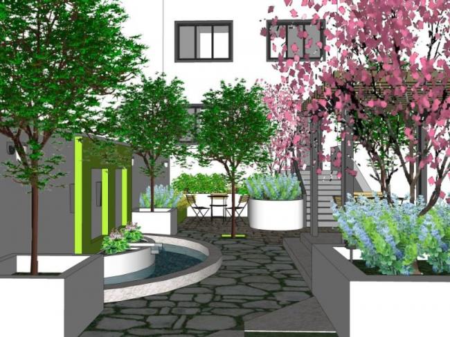 Sketchup景观模型|别墅庭院景观，现代风格