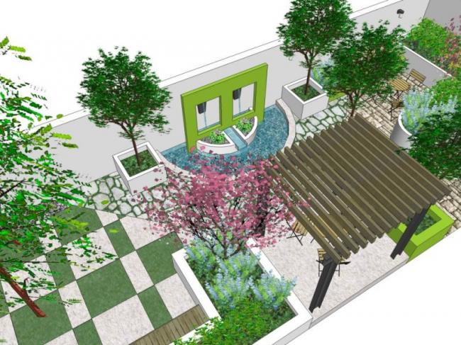 Sketchup景观模型|别墅庭院景观，现代风格