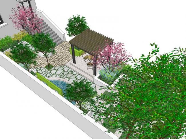 Sketchup景观模型|别墅庭院景观，现代风格