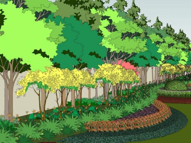 Sketchup景观模型|街道景观，街头道路景观，现代风格