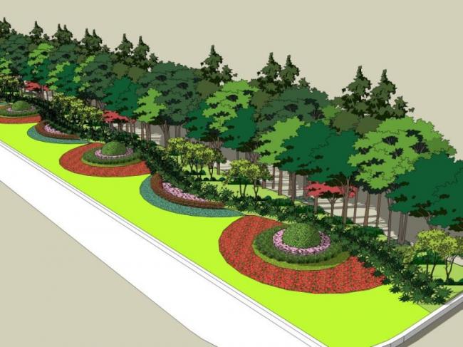 Sketchup景观模型|街道景观，街头道路景观，现代风格