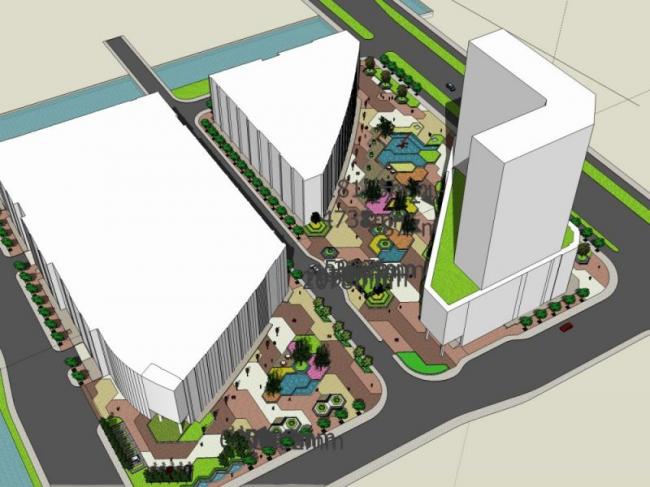 Sketchup景观模型|广场景观，现代风格